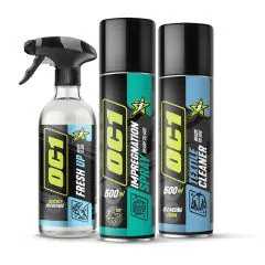 OC1 Motorcycle Clothing Care Set – Fresh Up, Impregnation Spray, Textile Cleaner