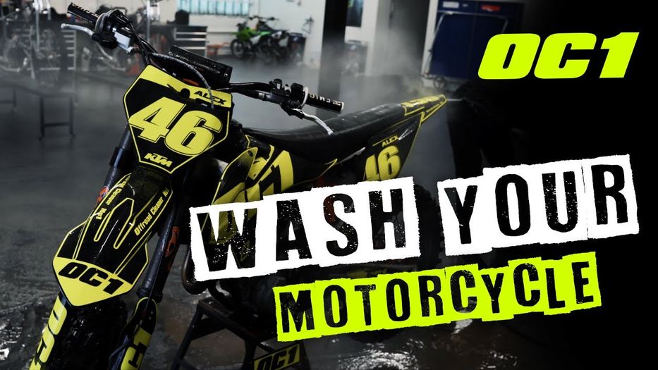 OC1 products in use - washing a motorcycle
